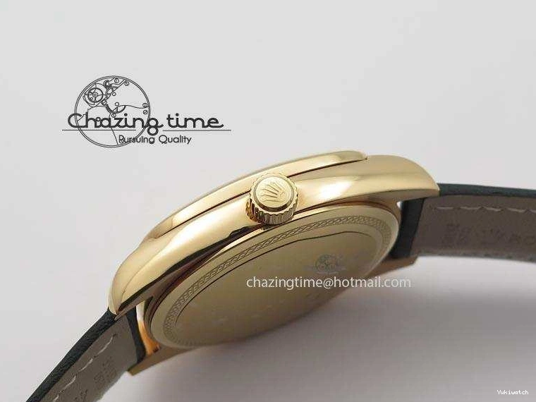 A2824 Cellini Markers Numeral Leather Date RG Rose Black Dial On Gold Strap 0721
